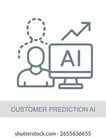 Un ícono que representa la IA de predicción Cliente, utilizado en AI, tecnología o diseños de interfaz futuristas.