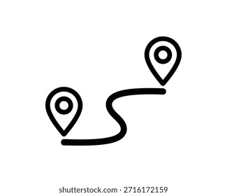 Icon representing delivery logistics services with two location pins connected by a winding path