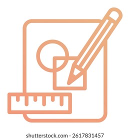 An icon representing design, planning, and sketching, featuring a pencil, ruler, and geometric shapes