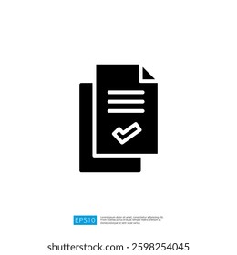 Icon Representing Document Checklist and Agreement Verification with Notations and a Check Mark on Papers