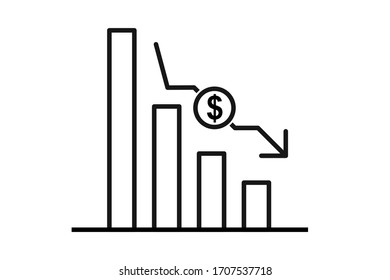 Icon representing Dollar currency depreciation. svg