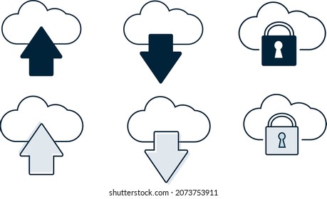 
icon representing downloading, data backup and computer security. security concept with padlock