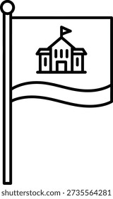 An icon representing education institutions, featuring a flag with a building symbol, symbolizing knowledge and academic achievement.