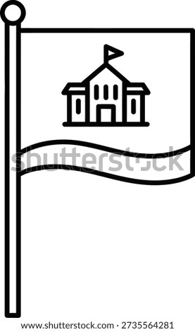 An icon representing education institutions, featuring a flag with a building symbol, symbolizing knowledge and academic achievement.