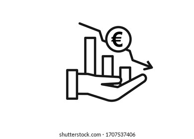 Icon representing Euro currency depreciation. svg