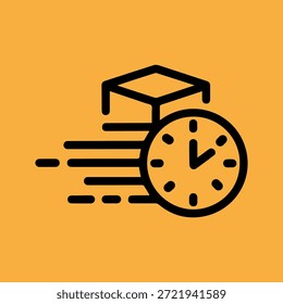 Icon representing fast delivery of goods with a clock and stacked boxes conveying urgency and efficiency in logistics.
