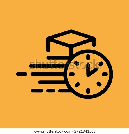 Icon representing fast delivery of goods with a clock and stacked boxes conveying urgency and efficiency in logistics.