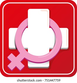 Icon representing female health, hospital or pharmacy. Ideal for medical and institutional materials