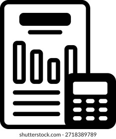 Icono que representa el análisis financiero con gráfico y calculadora, adecuado para aplicaciones de finanzas, negocios y contabilidad.