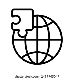 Icon representing global connectivity and integration through a puzzle piece and globe