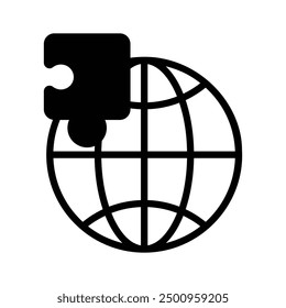 Icon representing global connectivity and integration through a puzzle piece and globe