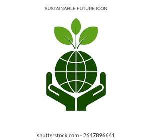 Ein Symbol für globale Nachhaltigkeit: Hände, die die Erde mit einer blühenden Pflanze unterstützen und die Pflege unseres Planeten hervorheben.