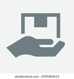 Icon representing hand delivery, package, shipment, service, and personal touch.