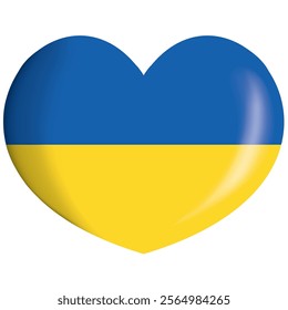 Icon representing a heart button with the flag of Ukraine. Ideal for catalogs of institutional materials and geography