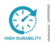 Icon representing high durability and long lasting quality with a clock and arrow