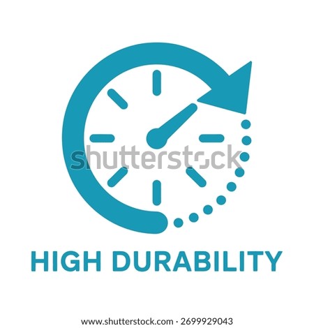 Icon representing high durability and long lasting quality with a clock and arrow