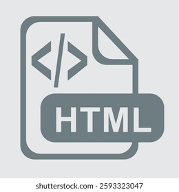 Icon representing HTML file format, web development, coding, and webpages.