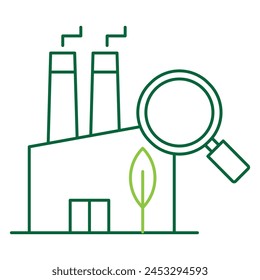 Icono que representa el análisis de la contaminación del Industrial, la evaluación de la sostenibilidad del Industrial, el examen ecológico de la fábrica, la evaluación del impacto ambiental, la fabricación sostenible, el escrutinio ecológico.
