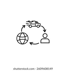Icon representing international package distribution, global shipping, and delivery services.