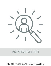 An icon representing investigative light, designed for enhancing life and soft skill themed visuals.