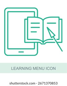 An icon representing learning menu icon, designed for use in AI and technology-related visuals.