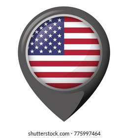 Icon representing location pin with the USA flag. Ideal for catalogs of institutional materials and geography