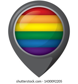 Icon representing location with rainbow flag, LGBT meeting place. Ideal for catalogs of institutional materials homosexual flag