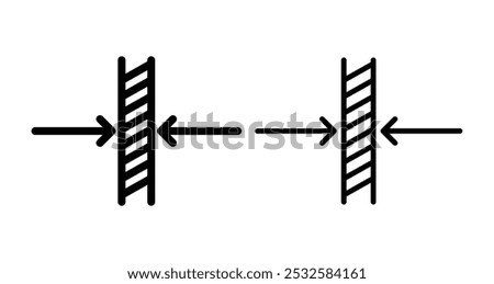 Icon representing measurement of thickness, symbolizing precision, engineering, or quality control.