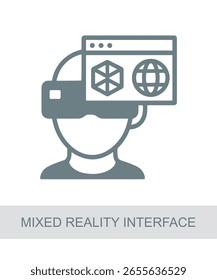 Um ícone que representa uma interface de realidade mista, usado em AI, tecnologia ou designs de interface futurista.