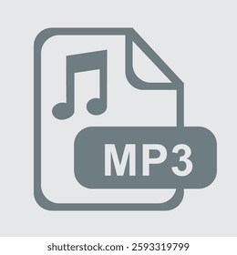 Icon representing MP3 file format, audio, music, sound, and media.