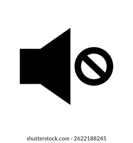 Icon representing muted sound with a speaker and a prohibition symbol in a simple and clear design for auditory settings