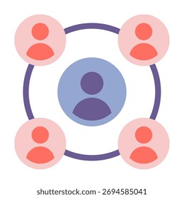 Icono que representa la conectividad de red y la comunicación entre múltiples usuarios o dispositivos, adecuado para App de tecnología y comunicación.