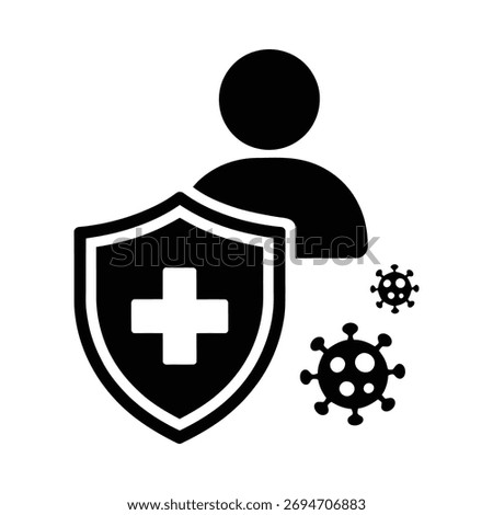 Icon representing a person protected by a shield against viruses and illness
