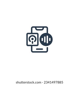 An icon representing a podcast app for mobile devices with a microphone