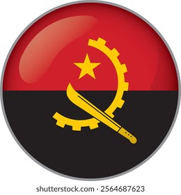 Icon representing a round button with the flag of Angola. Ideal for catalogs of institutional materials and geography