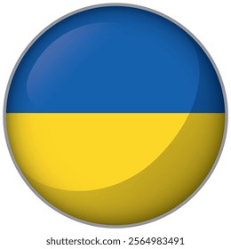 Icon representing a round button with the flag of Ukraine. Ideal for catalogs of institutional materials and geography