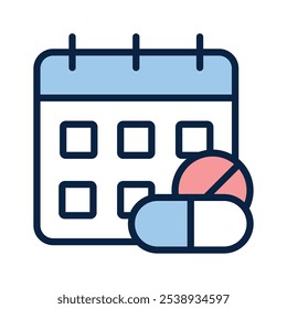 Icono que representa el tiempo de medicación programado, con una píldora y un calendario