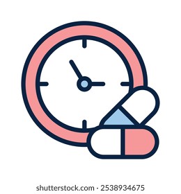 Ícone que representa o tempo de medicação agendado, com uma pílula e um relógio