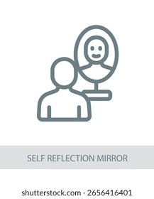 An icon representing self reflection mirror, useful for life skills and personal development visuals.
