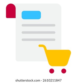 Icon representing a shopping cart and document, ideal for e-commerce and web applications.