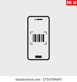 ícone que representa um smartphone com um código de barras ou função de digitalização de código QR, Esta tecnologia permite que a câmera de um dispositivo leia códigos e convertê-los em informações úteis, como links de sites, detalhes de contato ou informações de pagamento, A maioria dos smartphones modernos tem uma função de scanner interna dentro do aplicativo da câmera, O ícone representa um smartphone que digitaliza uma série de linhas verticais, característica de um código de barras.