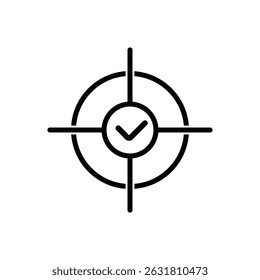 Icon representing target achievement, featuring a check mark within a focus crosshair symbol against a plain background