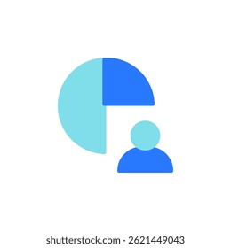 Icon Representing Teamwork and Business Collaboration Featuring a Chart and Human Silhouette in a Modern Office Environment