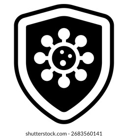 Ícone que representa a proteção contra vírus e a cibersegurança, adequado para materiais de conscientização sobre saúde e segurança e conteúdo de segurança digital.