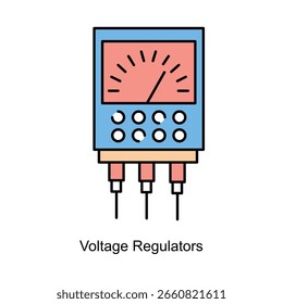 Icono que representa los componentes del regulador de voltaje utilizados para mantener un voltaje de salida constante.