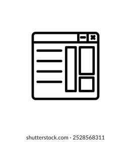 Ícone que representa um layout de página da Web ou uma interface de usuário.