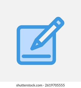 Icon representing a writing tool with a pencil over a notepad used for note-taking or drafting.