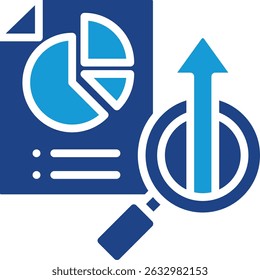 The icon represents concepts related to data analysis, market research, evaluation based on findings with the main goal of achieving growth, improvement or better results