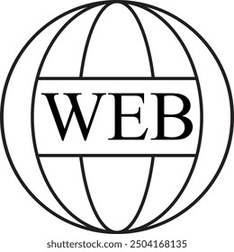 The icon represents the internet or web-related services. It features a globe with meridian and latitude lines, encapsulated within two concentric circles. Overlaid on the globe is the word "WEB"