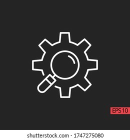 Icon research engineer with magnifying glass and gear design template vector line style.